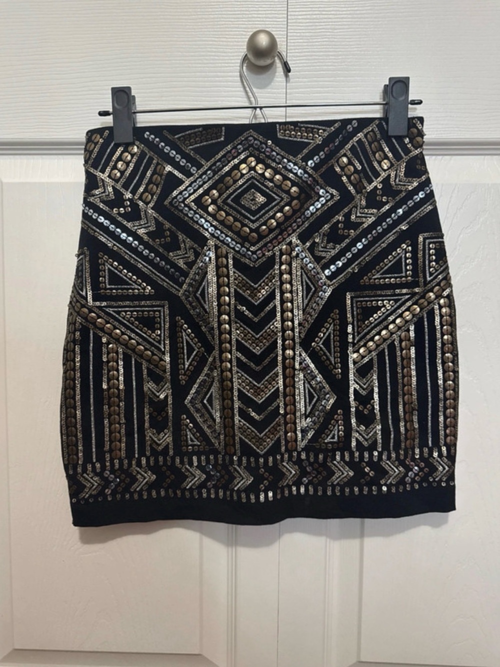 Express Black Mini Skirt with Gold & Silver Sequin Beading